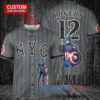 New York Mets x Marvel Captain America Steve Rogers with Trophy Custom Baseball Jersey Graphite City Connect