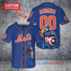 New York Mets x Marvel Captain America Steve Rogers with Trophy Custom Baseball Jersey Royal