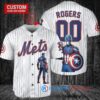 New York Mets x Marvel Captain America Steve Rogers with Trophy Custom Baseball Jersey White