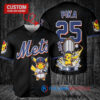 New York Mets x Pikachu Pokemon with Trophy Custom Baseball Jersey Black