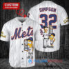 New York Mets x The Simpsons Bart Simpson, Homer Simpson, Lisa Simpson with Trophy Custom Baseball Jersey White