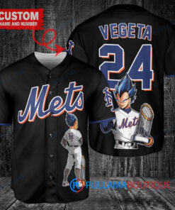 New York Mets x Vegeta Super Saiyan Dragon Ball Z with Trophy Custom Baseball Jersey Black