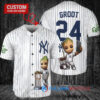 New York Yankees x Baby Groot Marvel Guardians Of The Galaxy with Trophy Custom Baseball Jersey White