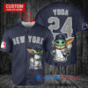 New York Yankees x Baby Yoda Star Wars The Mandalorian with Trophy Custom Baseball Jersey Navy