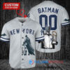 New York Yankees x DC Comics Batman The Dark Knight with Trophy Custom Baseball Jersey Gray
