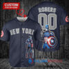 New York Yankees x Marvel Captain America Steve Rogers with Trophy Custom Baseball Jersey Navy