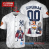 New York Yankees x Superman DC Comics with Trophy Custom Baseball Jersey White