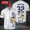 New York Yankees x The Simpsons Bart Simpson, Homer Simpson, Lisa Simpson with Trophy Custom Baseball Jersey White