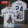 New York Yankees x Thor Marvel with Trophy Custom Baseball Jersey Gray