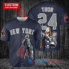New York Yankees x Thor Marvel with Trophy Custom Baseball Jersey Navy