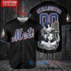 NY Mets Jack Skellington Sally World Series Trophy Baseball Jersey Black