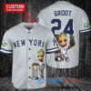 NY Yankees Baby Groot Marvel Guardians Of The Galaxy Baseball Jersey Gray