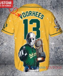 Oakland A's Jason Voorhees Halloween World Series Trophy Baseball Jersey Gold