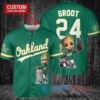 Oakland Athletics x Baby Groot Marvel Guardians Of The Galaxy with Trophy Custom Baseball Jersey Green