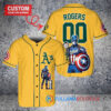 Oakland Athletics x Marvel Captain America Steve Rogers with Trophy Custom Baseball Jersey Gold