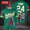 Oakland Athletics x Thor Marvel with Trophy Custom Baseball Jersey Green