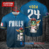 Philadelphia Phillies x Baby Yoda Star Wars The Mandalorian with Trophy Custom Baseball Jersey Blue City Connect