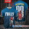 Philadelphia Phillies x Deadpool with Trophy Custom Baseball Jersey Blue City Connect