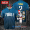 Philadelphia Phillies x Dr Seuss with World Series Trophy Custom Baseball Jersey Blue City Connect