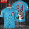 Philadelphia Phillies x Freddy Krueger A Nightmare on Elm Street Halloween with World Series Trophy Custom Baseball Jersey Light Blue