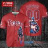 Philadelphia Phillies x Marvel Captain America Steve Rogers with Trophy Custom Baseball Jersey Red