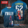Philadelphia Phillies x Marvel Spiderman with Trophy Custom Baseball Jersey Blue City Connect