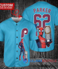 Philadelphia Phillies x Marvel Spiderman with Trophy Custom Baseball Jersey Light Blue