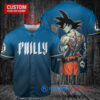 Philadelphia Phillies x Son Goku Kakarot Super Saiyan Dragon Ball Z with Trophy Baseball Jersey Blue City Connect