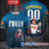 Philadelphia Phillies x Superman DC Comics with Trophy Custom Baseball Jersey Blue City Connect