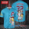 Philadelphia Phillies x The Simpsons Bart Simpson, Homer Simpson, Lisa Simpson with Trophy Custom Baseball Jersey Light Blue