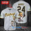Pittsburgh Pirates x Baby Groot Marvel Guardians Of The Galaxy with Trophy Custom Baseball Jersey Gray