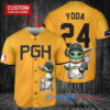 Pittsburgh Pirates x Baby Yoda Star Wars The Mandalorian with Trophy Custom Baseball Jersey Gold City Connect