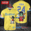 Red Sox Baby Yoda Star Wars Mandalorian Trophy Baseball Jersey Gold-Light Blue