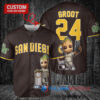 San Diego Padres x Baby Groot Marvel Guardians Of The Galaxy with Trophy Custom Baseball Jersey Brown