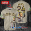 San Diego Padres x Baby Groot Marvel Guardians Of The Galaxy with Trophy Custom Baseball Jersey Tan