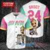 San Diego Padres x Baby Groot Marvel Guardians Of The Galaxy with Trophy Custom Baseball Jersey White City Connect