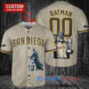 San Diego Padres x DC Comics Batman The Dark Knight with Trophy Custom Baseball Jersey Tan