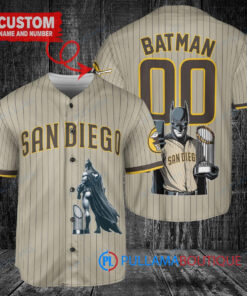 San Diego Padres x DC Comics Batman The Dark Knight with Trophy Custom Baseball Jersey Tan