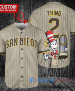 San Diego Padres x Dr Seuss with World Series Trophy Custom Baseball Jersey Tan