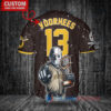 San Diego Padres x Friday the 13th Jason Voorhees Halloween with World Series Trophy Custom Baseball Jersey Brown