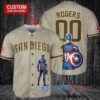 San Diego Padres x Marvel Captain America Steve Rogers with Trophy Custom Baseball Jersey Tan