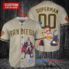 San Diego Padres x Superman DC Comics with Trophy Custom Baseball Jersey Tan
