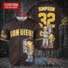 San Diego Padres x The Simpsons Bart Simpson, Homer Simpson, Lisa Simpson with Trophy Custom Baseball Jersey Brown