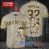 San Diego Padres x The Simpsons Bart Simpson, Homer Simpson, Lisa Simpson with Trophy Custom Baseball Jersey Tan
