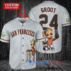 San Francisco Giants x Baby Groot Marvel Guardians Of The Galaxy with Trophy Custom Baseball Jersey Gray
