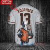 San Francisco Giants x Friday the 13th Jason Voorhees Halloween with World Series Trophy Custom Baseball Jersey Gray
