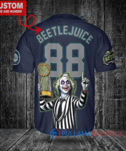 Seattle Mariners Beetlejuice Halloween World Series Trophy Baseball Jersey Navy