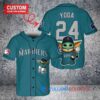Seattle Mariners x Baby Yoda Star Wars The Mandalorian with Trophy Custom Baseball Jersey Aqua