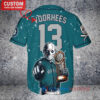 Seattle Mariners x Friday the 13th Jason Voorhees Halloween with World Series Trophy Custom Baseball Jersey Aqua