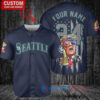 Seattle Mariners x Limited Edition with World Series Trophy Custom Baseball Jersey Navy